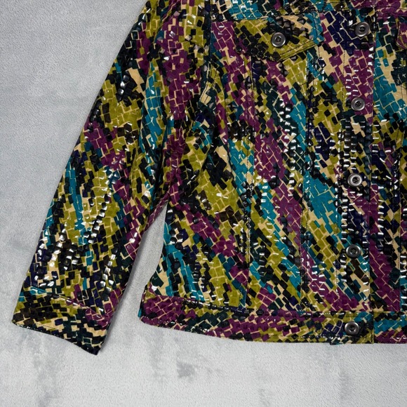 Ruby Rd. Petite Women's Jacket Multi Color Geometric Print Button Front Size 10P - Picture 6 of 12